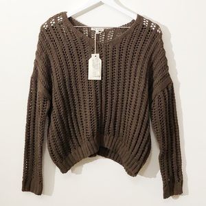 Brown crop crochet sweater